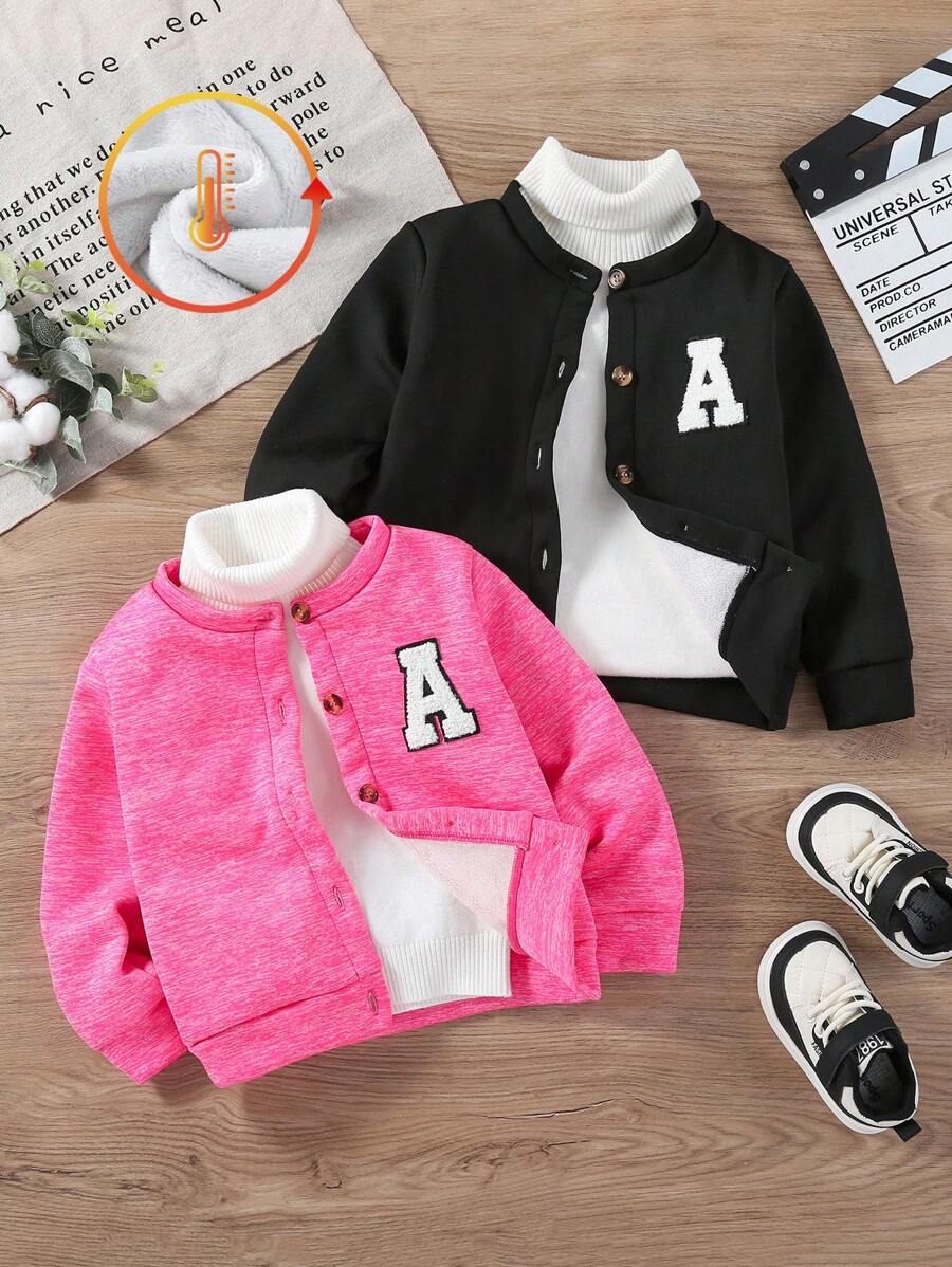 SHEIN 2 piezas Cárdigan informal tipo línea A de felpa para niñas - Multicolor - Ver 1