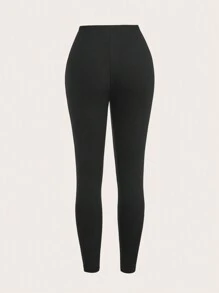 SHEIN EZwear 2pcs Set Novelty Leopard Pattern Knit Leggings And Sports , Autumn - Black - View 9