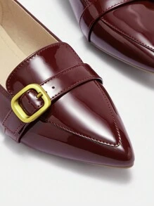 CUCCOO CURVES Wide Fit Flat Round Toe Buckle Strap Fashion Casual Shoes, White - Burgundy - View 4