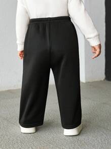 SHEIN 3pcs/Set Babyboy & Babygirl Casual Solid Color Thermal Lined Elastic Waist Pants Set, Suitable For Autumn And Winter Outings