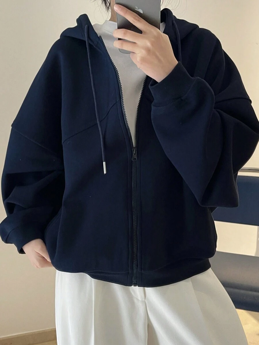 INAWLY Women Casual Basic Solid Color Zipper Hoodie, Autumn/Winter, Long Sleeve Tops Graduation, Back To School, Teacher, Pullover Fall Travel Navy Blue - Royal Blue - View 1