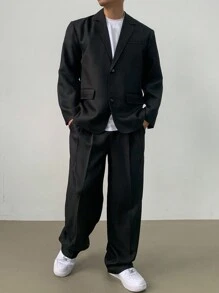 DAZY 1 conjunto Traje casual de un solo botón con solapa entallada en unicolor (chaqueta y pantalones) para hombre
