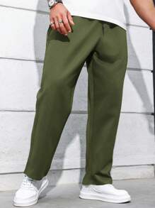 Manfinity Homme Heren Plus Size Casual Effen Kleur Trekkoord Taille Schuine Zak Losse Rechte Broek