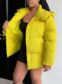 Maweii Vêtements d'hiver grande taille, veste matelassée zippée à capuche pour un usage quotidien et décontracté