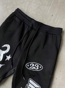 Manfinity Roghcode Pantaloni della tuta casual da uomo con stampa a lettera e vita con cordoncino