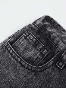 SHEIN Tween Boy Fashion Casual Black Denim Cut Out Ripped Frayed Loose Comfortable Tapered Jeans For Dailywear And Fall/Winter Kids Clothes - Black - View 10