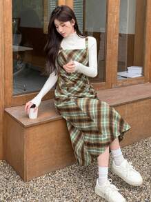 DAZY Váy midi in họa tiết kẻ caro thường ngày cho nữ, Thu/Đông - Nhiều màu - Xem 5