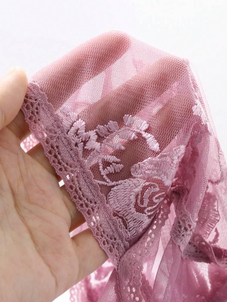 Camisón lencero sexy con encaje bordado floral y tul semitransparente para mujeres