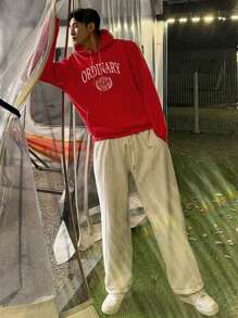 DAZY Men Letter Embroidered Graphic Pullover Sweatshirt, Autumn - Burgundy - View 7