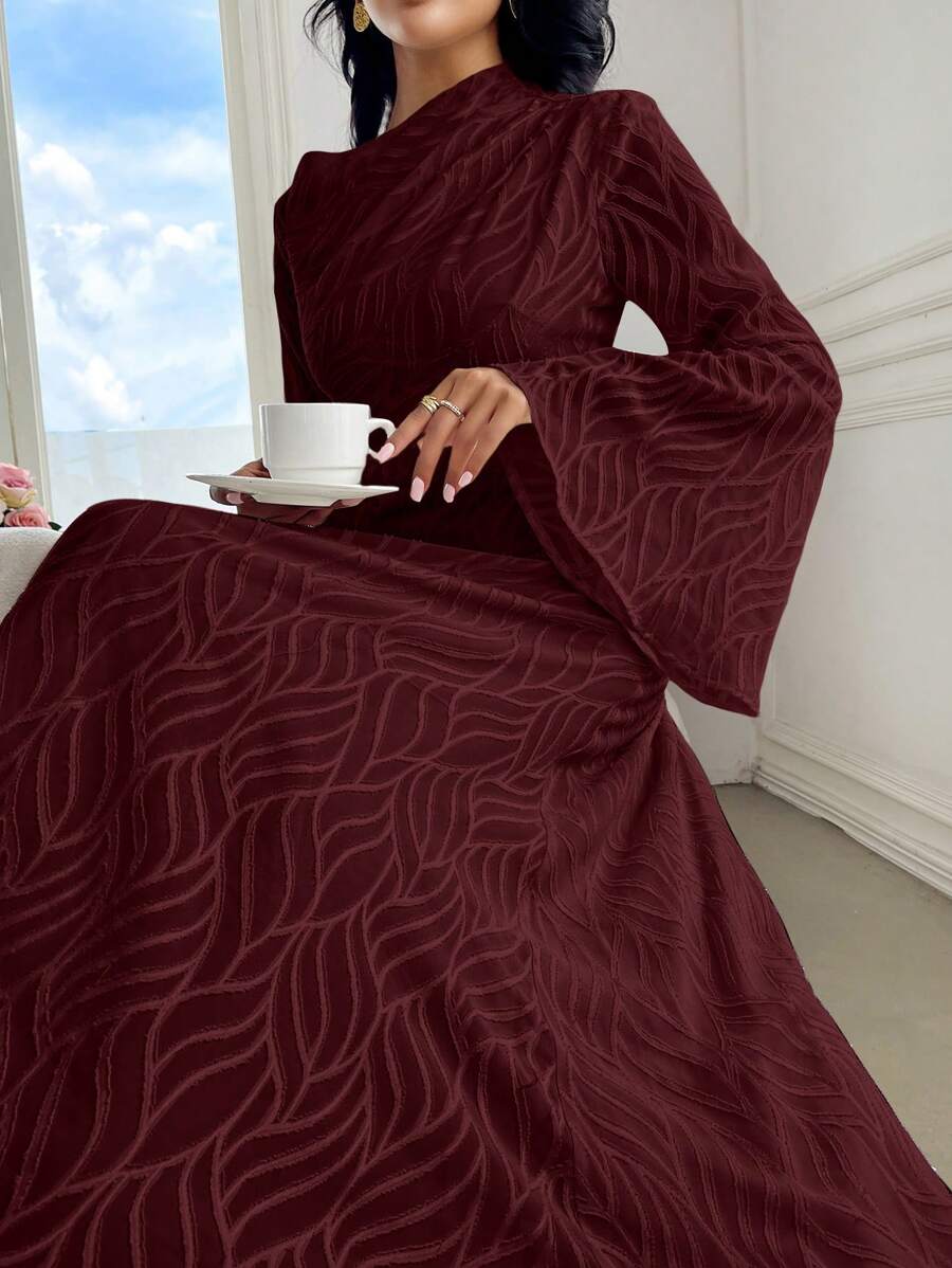Modelyn Vestido largo elegante de mujer de color rojo burdeos con mangas abullonadas y aberturas, vestido largo de manga larga elegante para fiestas, eventos y bodas