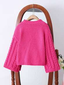 Jersey de punto con manga larga y cuello alto en unicolor fucsia para niñas preadolescentes, cálido para otoño e invierno - Rosa Fucsia - Ver 12