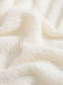 SHEIN Leap Crew 青少年女孩百搭 V 领高领修身高弹力蓬松毛衣白色 T 恤，秋冬 - 白色 - 查看 6