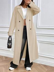 EMERY ROSE 女式休闲纯色双排扣长款风衣，秋季