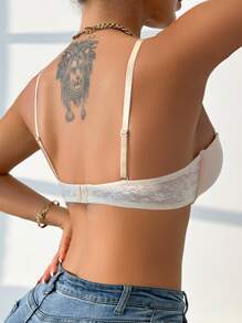 DesireSculpt 1 Stück abnehmbarer Träger 1/2 Push-Up Blumen Jacquard Damen BH, Hautfarbe - Aprikosenfarben - Übersicht 2