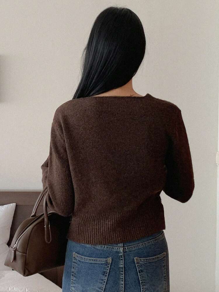 V-Neck Solid Color Criss-Cross Wrap Long Sleeve Sweater For Women, Autumn New Arrival,Fall Women Clothes