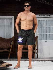 Surfspeed Men's Minimalist Print Drawstring Swim Trunks - Black - View 1