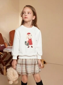 PrepCrw Áo cánh đơn giản cổ tròn tay dài in hình động vật cho bé gái - trắng - Xem 6