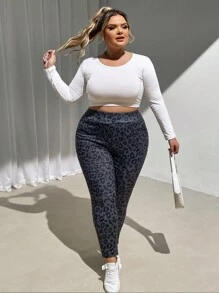 SHEIN CURVE+ 曲线加大码弹力瑜伽紧身裤，带侧袋，适合运动健身，添加羊毛，在秋冬季保持温暖 - 深灰色 - 查看 7