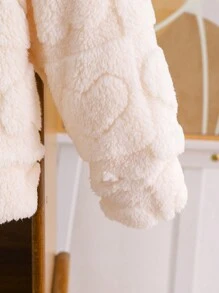 适合秋冬季的年轻女孩心形图案长袖拉链前羊毛连帽休闲夹克 - 米色 - 查看 8