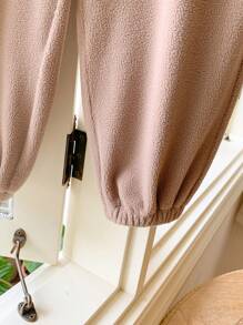 Blossori Young Girls Casual Letter Embroidery Cuffed Sweatpants, Autumn/Winter