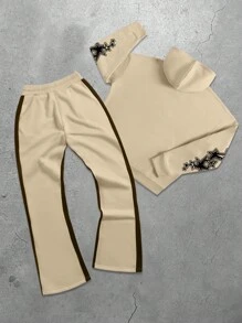 Manfinity Roghcode Bộ đồ thể thao thu đông in chữ đơn giản có dây rút và quần nỉ cho nam, Bộ đồ nỉ 2 món cho nam, Bộ đồ hoodie và quần jogger cho nam, Trang phục hai mảnh cho nam - Nhiều màu - Xem 2