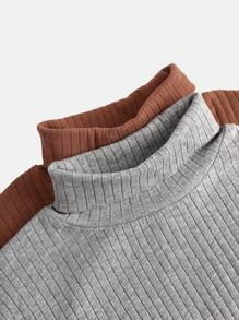 paquete múltiple de tops térmicos de cuello alto acanalados con contraste de color para niñas preadolescentes