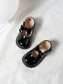 Cute Round Toe Bow Decor Flat Shoes For Girls, Suitable For Spring And Autumn - Black - View 5