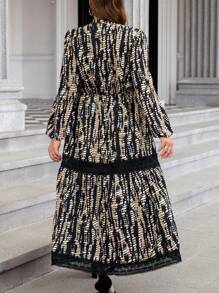 SHEIN LUNE 大码秋季时尚蕾丝拼布印花长裙大码秋季服装女装 - 彩色 - 查看 2