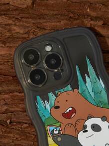 We Bare Bears X SHEIN Cute 3 Bears Print Wavy Colored Mobile Phone Case, Compatible With IPhone - Multicolor - View 6