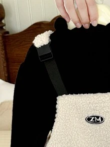 2pcs/Set Young Girl' Cute Black Blouse & White Pleated Skirt, Casual Outfit