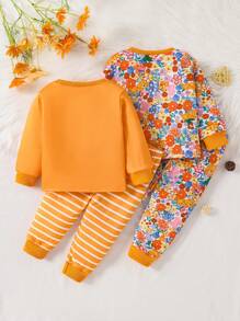 SHEIN 2pcs/Set Baby Girls Swan Print Cute Set - Orange - View 2