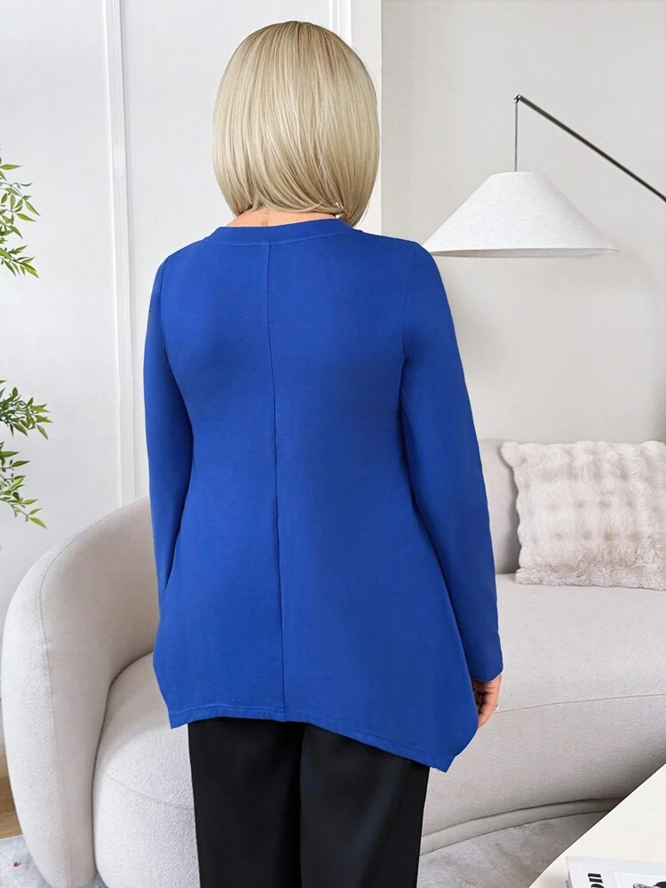 Autumn/Winter Solid Asymmetrical Hem Tee