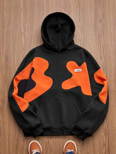 Manfinity Unisex 男士针织休闲宽松拼接长袖连帽衫，时尚字母拼接撞色长袖连帽衫，送给朋友、丈夫、男友的礼物，适合秋季、冬季穿着，情侣装