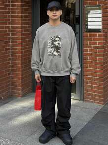 DAZY 1 pieza Sudadera con capucha con forro térmico y estampado de letras para hombre, otoño - Gris - Ver 9