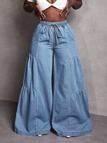 Slaydiva Jeans anchos de pierna ancha, cuello de barco, holgados y versátiles para mujer, primavera otoño