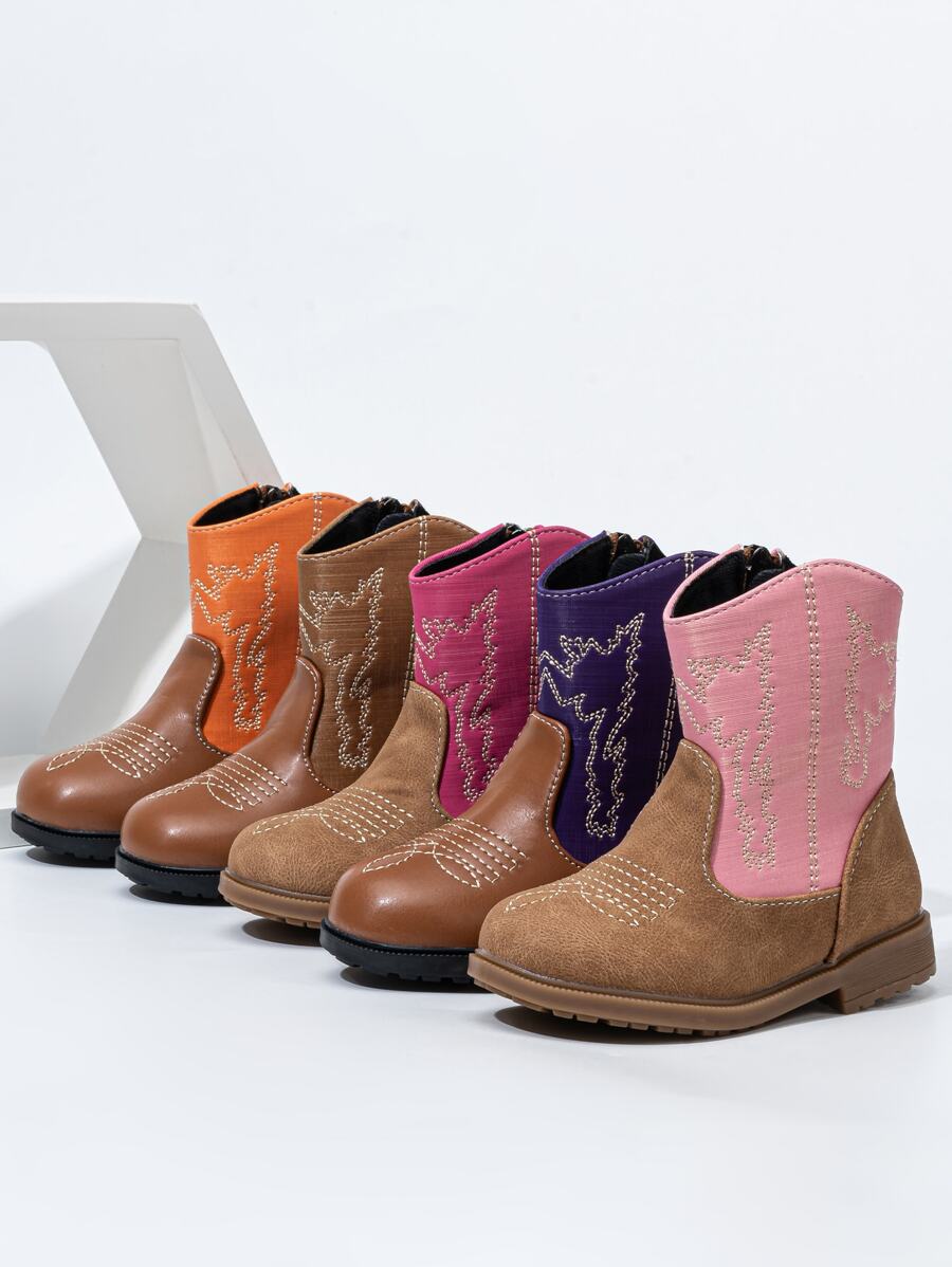 24 双/包西部靴，新款耐用保暖舒适平底牛仔风格靴，适合女孩和幼儿，秋冬季，圣诞节 - 彩色 - 查看 1