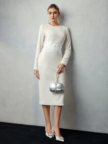 MOTF PREMIUM CONTRAST WRAP CROSS WAIST MIDI DRESS - Black and White - View 5