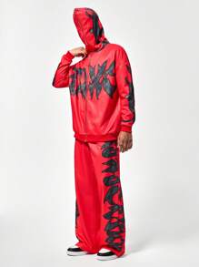 2pcs Teen Boys Casual Comfy Long Sleeve Hoodie & Pants Set - Red - View 1