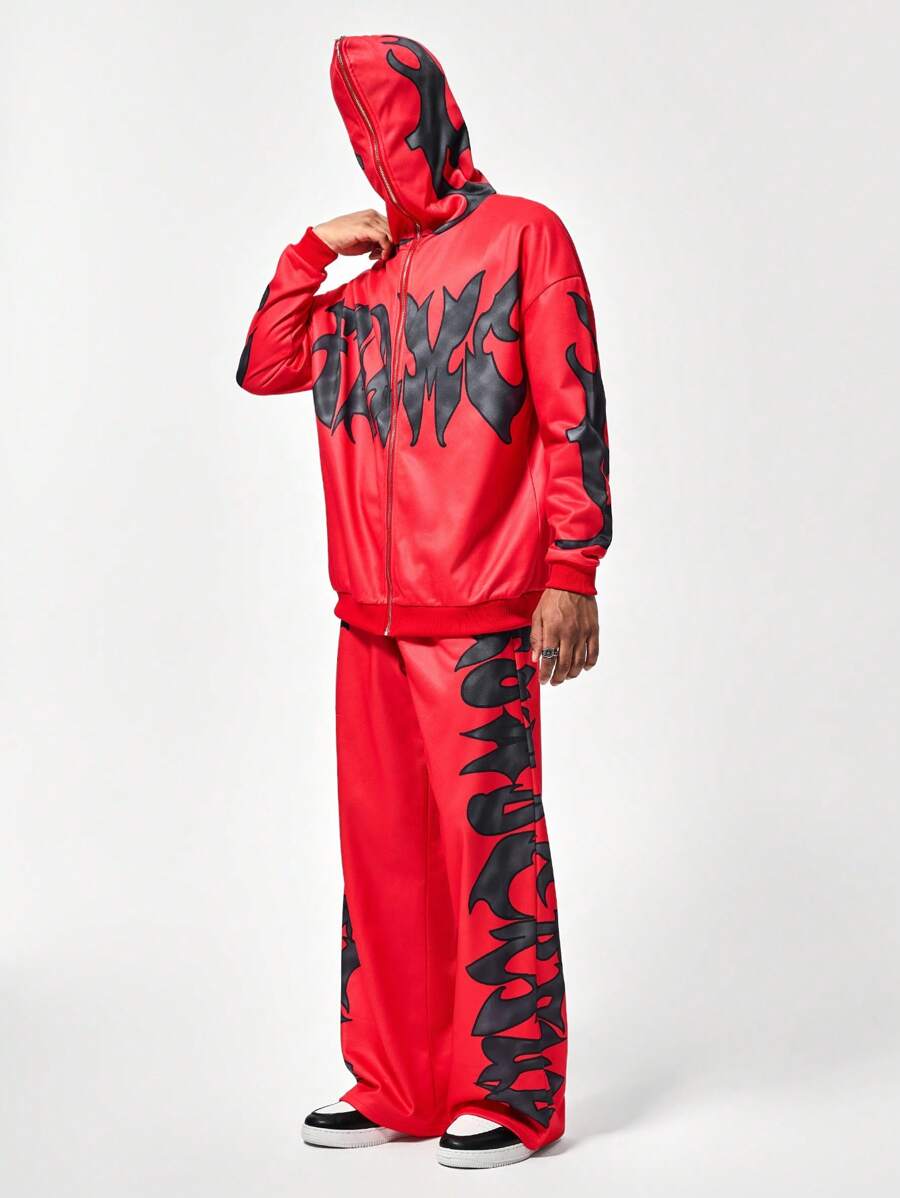 2pcs Teen Boys Casual Comfy Long Sleeve Hoodie & Pants Set - Red - View 1
