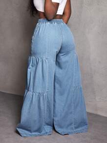 Slaydiva Jeans anchos de pierna ancha, cuello de barco, holgados y versátiles para mujer, primavera otoño