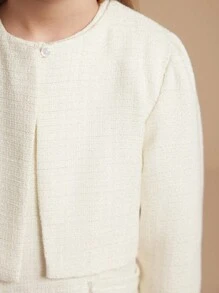 PrepCrw Young Girls' Solid Color Round Neck Button Up Elegant Long Sleeve Coat - White - View 6