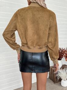 Chiquease Chic Suede Fluffy Maillard Jacket For Women - Khaki - View 2