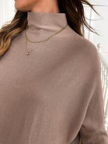SHEIN Maternity Loose Solid Stand Collar Batwing Sleeve Sweater, Casual For Autumn/Winter - Apricot - View 5
