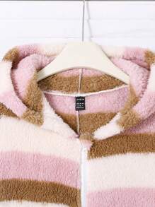SHEIN 1 pieza Mono con capucha de manga larga a rayas moradas de moda para mujer, hecho de material de felpa cálido y cómodo - Morado - Ver 6