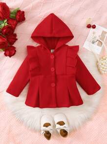 SHEIN Veste à capuche de Noël pour bébé fille avec ourlet à volants, rouge, hiver