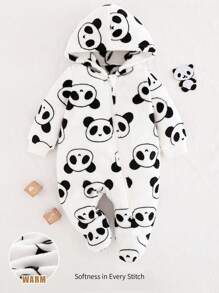 Cozy Pixies 男宝宝休闲百搭熊图案连帽加厚连体衣