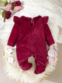 SHEIN 婴幼儿女孩粉色可爱天鹅绒长袖连体衣、家居服