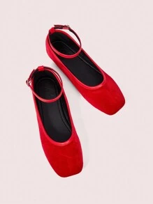 CUCCOO DOLLMOD 女士方头平底黑色天鹅绒材质休闲及派对便鞋 - 紅色 - 查看 5