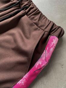 Manfinity EMRG Men's Casual Branch Print Hooded Sweatshirt And Sweatpants Set - Hot Pink - View 4