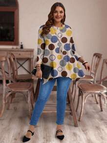 EMERY ROSE Camiseta holgada de mujer de talla grande con cuello redondo, dobladillo asimétrico y manga 3/4 para otoño/invierno